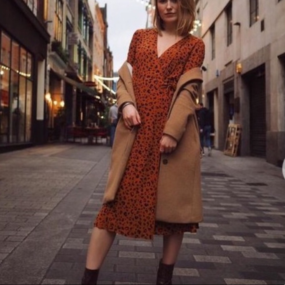 ANTHRO PARIS ATELIER & OTHER STORIES BLACK BROWN ANIMAL PRINT WRAP DRESS 4